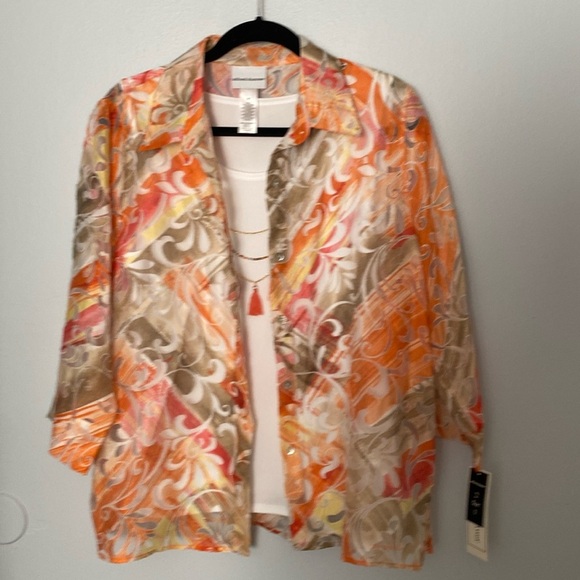 Alfred Dunner Twin Set Tank & Button Down Shirt Coral/Olive Size Medium NWT - Picture 1 of 7